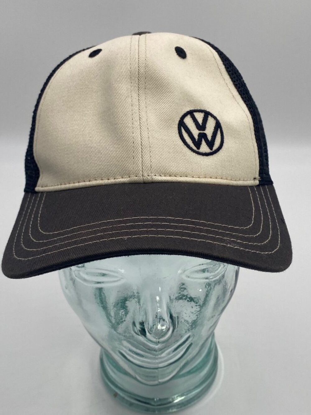 District Volkswagen VW Trucker Hat Beige Black OS Logo Snapback Adjustable Cap